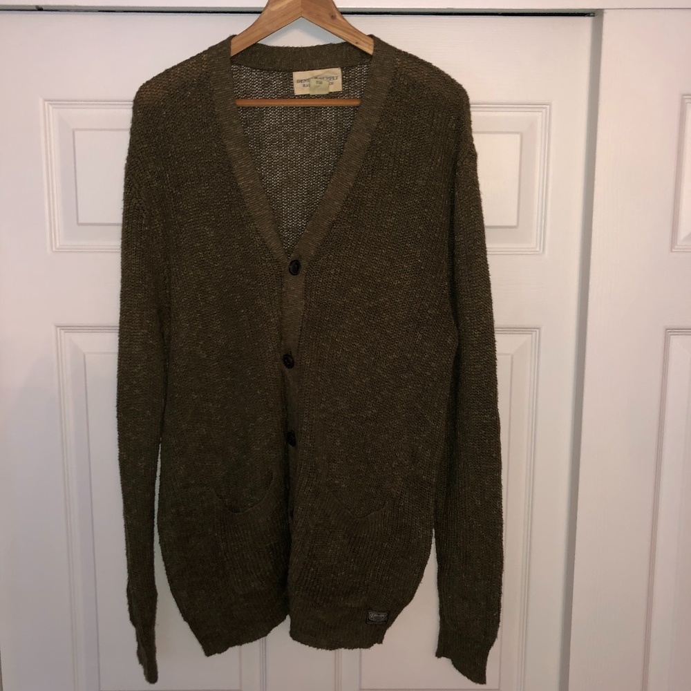 Denim&Supply Linen Knit Cardigan, Olive Green XL